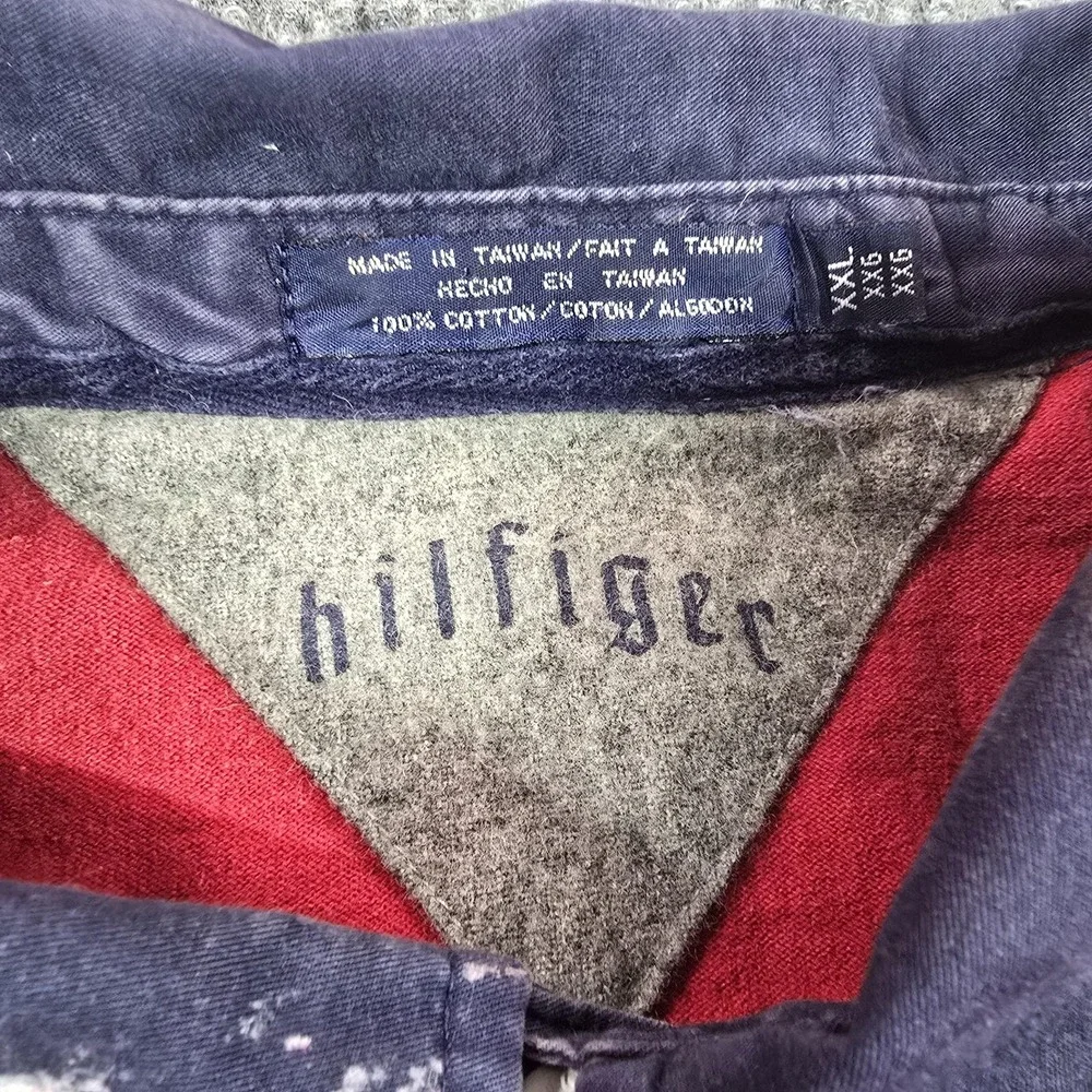 Vintage 90s Hilfiger Rugby Shirt Mens 2XL Red Navy‎ Polo Collar Y2K Preppy